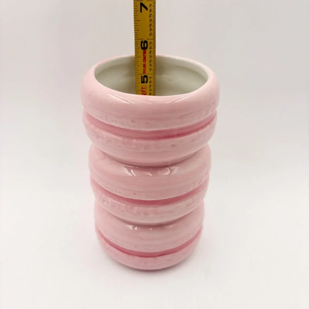 Pink Stacked‎ Macaron Ceramic Vase Glossy Pastel French Cookie Decor Macaroon